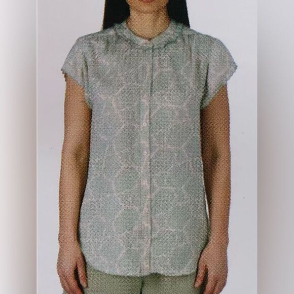 Joie Women’s NWT Green Paisley Stamp hort Sleeve Scallop Edge Top Size XXL - Picture 1 of 9
